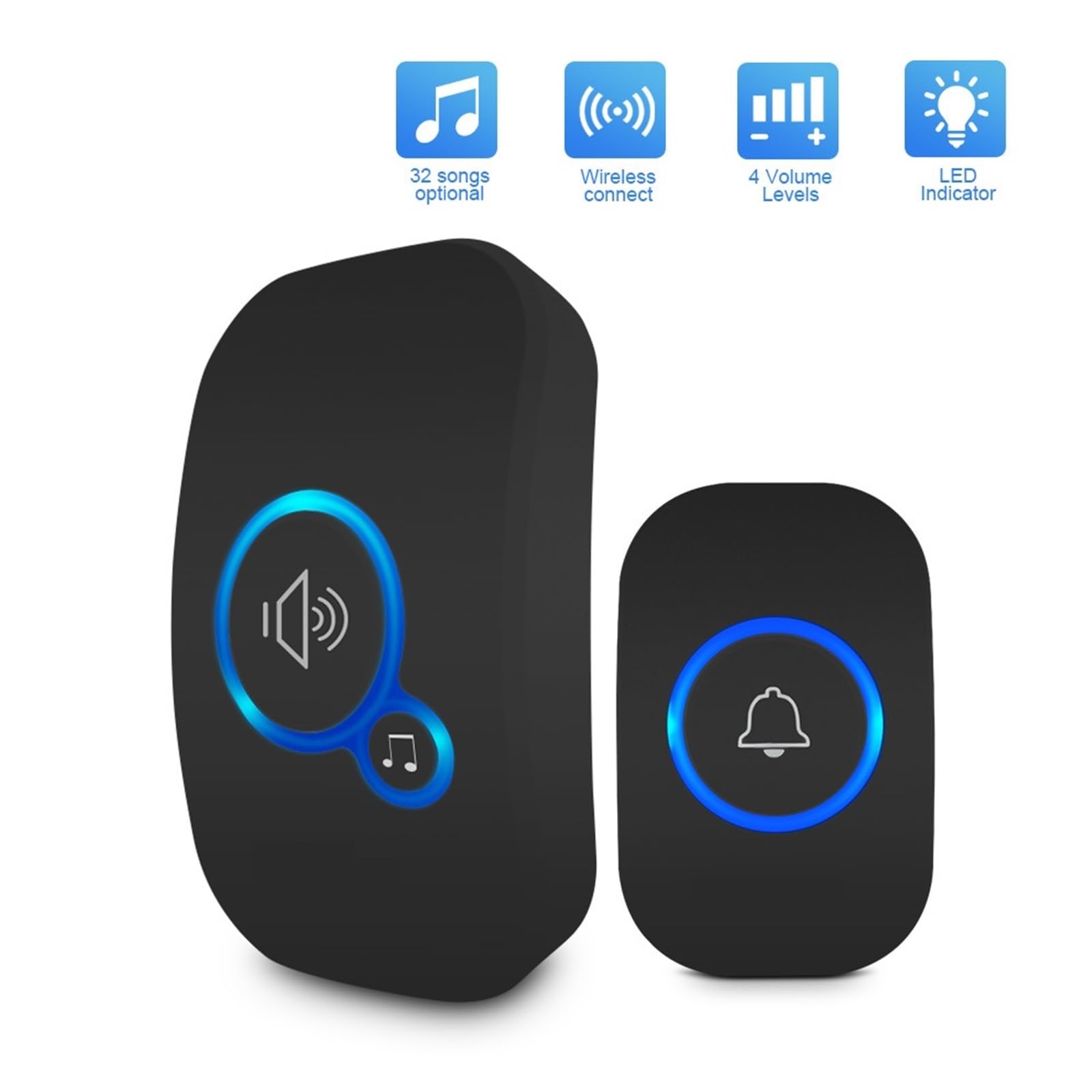 M557 bezprzewodowy dzwonek do drzwi 433Mhz powitanie w domu inteligentny dzwonek do drzwi 150M długa odległość bezprzewodowa 32 utwory powitanie w domu kuranty (Color : 1 Receiver, Size : U/S)