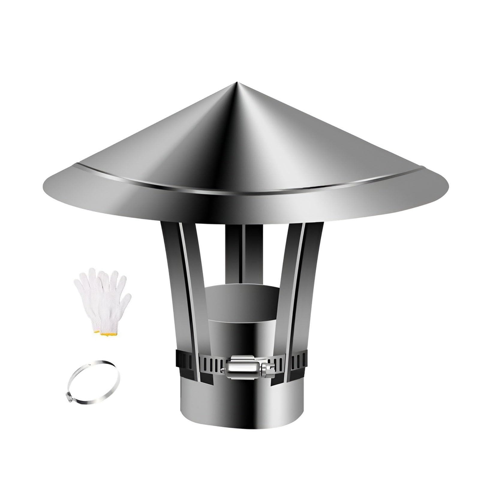 Chimney Rain Cap, 304 Stainless Steel Stove Pipe Chimney Cover with Adjustable Metal Strips and Gloves(210 mm/8.3 in)
