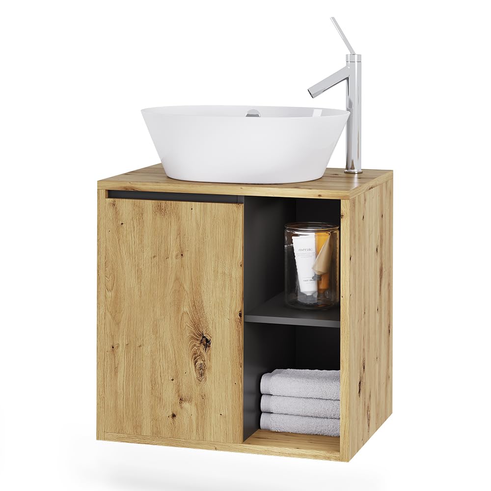 Vicco Mobiletto per lavabo Viola, Artigiano/grigio, 60 x 60 cm | con ripiani aperti, adatto per il montaggio sotto lavabi standard