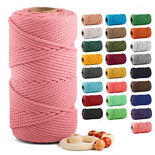Macrame Cotton Cord 5mm x 109 Yards ZUEXT 100% Natural Handmade Colorful 4 Strands Twisted Braided Cotton Rope for Wall Hanging Plant Hangers Gift Wrapping Tapestry DIY Crafts(100m Deep Pink)