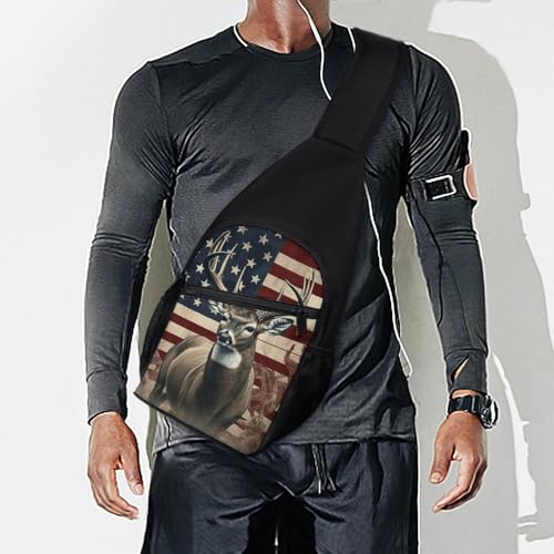 Americana Flag Deer Sling Bag Bolsa liviana cruzada para senderismo miniatura 7