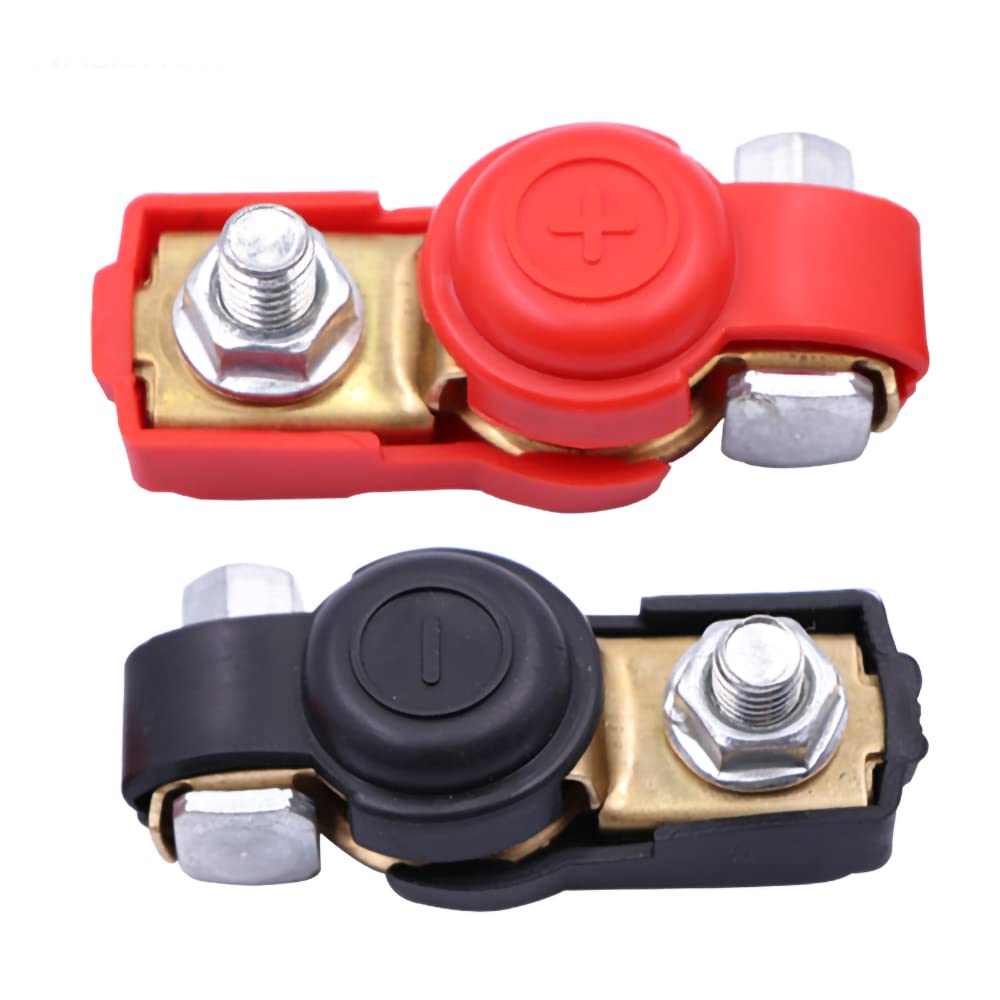 1 pair Battery Terminal Connectors Positive & Negative Power Inverter Cable Battery Clip Red + Black Heavy Duty Pure Copper Ends Clamp for Automotive,