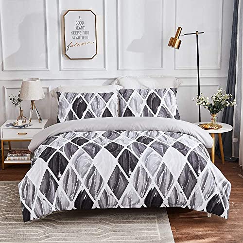 AOYU Parure de lit en marbre, Housse de Couette géométrique Diamant King Size pour Enfants garçons Filles Adolescents, Housse de Couette Motif Pierre Grise Peinture à l'encre Abstraite Gris Housse de