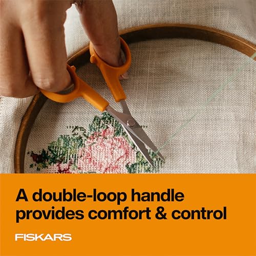 Fiskars 4" Orange-Handled Straight Detail Fabric Scissors, Stainless Steel | For Tight & Intricate Detail Sewing & Craft Projects, Precision-Ground Blades Stay Sharp, Ambidextrous Double-Loop Handle - image 4