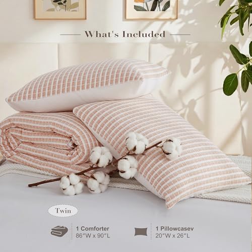 Image of Oli Anderson 100% Cotton Waffle Comforter Set Twin Size, 2 Pieces Lightweight Breathable All Season Bed Comforter, Soft Skin-Friendly Blanket for Bedroom Guest Room, Machine Washable, Pumpkin Brown