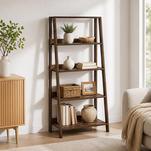 5-Tier Ladder Bookcase, Open Storage Ladder Bookshelf, Display Shelf, Book Shelf, 13 x 23.6 x 53.5, for Living Room, Home Office, Amber Pine