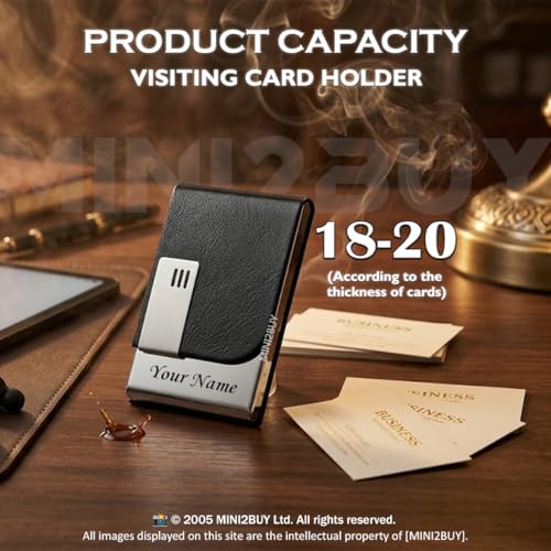 Image of Engraved Your Name Customized On Vertical Card Holder -Luxurious Unisex Design-RFID Blocking Stainless Steel 1 x 10 x 6 cm for Credit|Debit|ATM|Business Visiting Corporate Gift (Black-PTI)