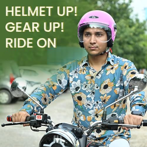 Image of O2 Open Face / Half face Helmet Unisex for Bike Women Men ISI Certified with Clear Visor Smooth Finish Lightweight & Compact (Pink, 580mm Medium)