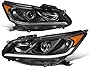 2Pcs LED DRL Bar Black Housing Amber Corner Projector Headlights Lamps Compatible with Honda Accord 4-Door Sedan 16-17