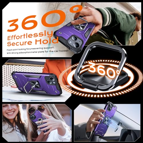 Image of Anqrp Heavy Duty Case for iPhone 13 Mini Case with Enhanced Ring Holder Grip Stand, Military Grade Shockproof Rugged Drop Protective Silicone Hard Slim iPhone 13 Mini Phone Case Cover,Purple