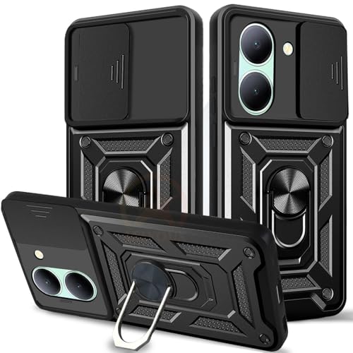 Image of Armor Bumper Back Cover Case for Vivo Y36 Rotating Camera Cover, Ring Holder & Kickstand | Heavy Duty & 360 Degree Protection Vivo Y36 Back Cover (Black)