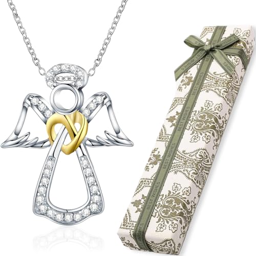 BLPRKOT Argent sterling avec pendentif ange pour femmes, collier d'ange gardien avec cristal scintillant amitié bijoux pour enfants adolescents filles...