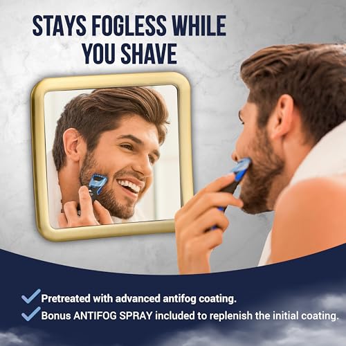 Image of MIRRORVANA Fogless Shower Mirror for Shaving with Improved Suction and 360 Swivel - Unbreakable Fog Free Mirror for Men and Women - 6.3 inch x 6.3 inch (Gold)
