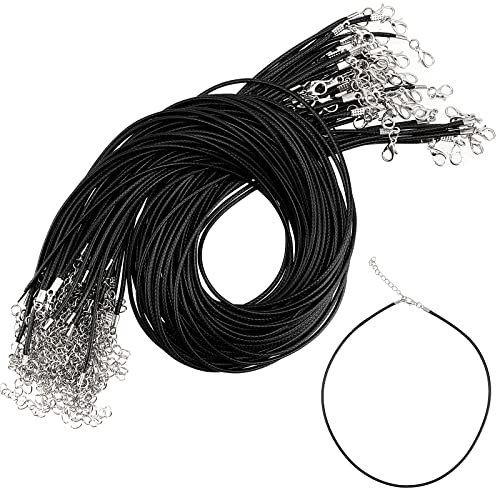 HAKZEON 100 PCS 20 Inch Black Necklace Cord with Lobster Clasp, 1.5mm Waxed Necklace String Cord