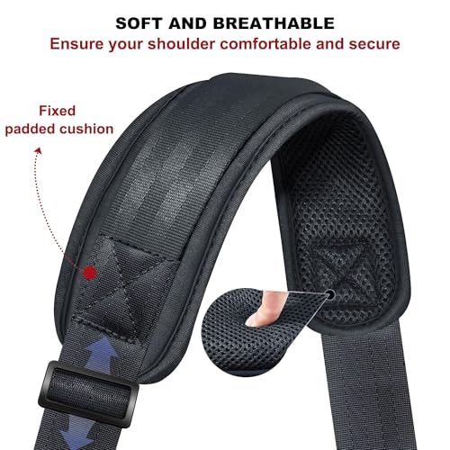Image of ZINZ Shoulder Strap - 59 Inch Universal Heavy-duty Adjustable Strap with Ultra-thick Fixed Breathable Pad for Laptop, Gym, Camera Bag and More -Dark gray