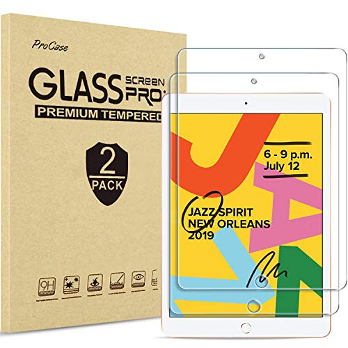 [2 Pack] ProCase iPad 10.2 7th Generation Screen Protector, Tempered Glass Screen Film