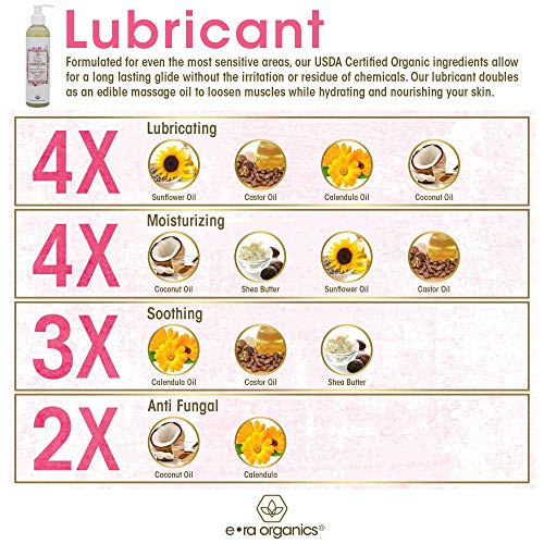 Organic Personal Lubricant & Massage Oil – Natural Lube for Men and Women with Extra Nourishing, Hydrating, Soothing Ingredients. Edible, Non Toxic, Paraben Free Formula Era-Organics