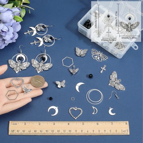 SUNNYCLUE 1 Box 10 works Gothic Dangle Earring Making Kits Butterfly Moth Charms Bulk Halloween Skull Charm Cross Charm Moon Crescent Charms for jewellery Making Kits DIY Dangle Earrings Gift Supplies - Image 3