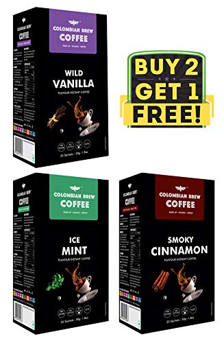Colombian Brew Coffee Powder Mint Instant 50g, Vanilla Instant 50g , Cinnamon Instant 50g,