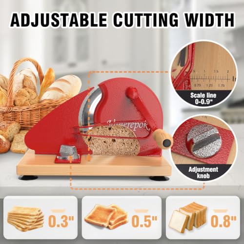 Image of vanerepok Manual Bread Slicer Adjustable Thickness for Homemade Sourdough | Hand Crank Bread Cutter with Scale & Stable Suction Cups & Wood Base for Even Slicing Perfect Baking Gift for Home Bakers