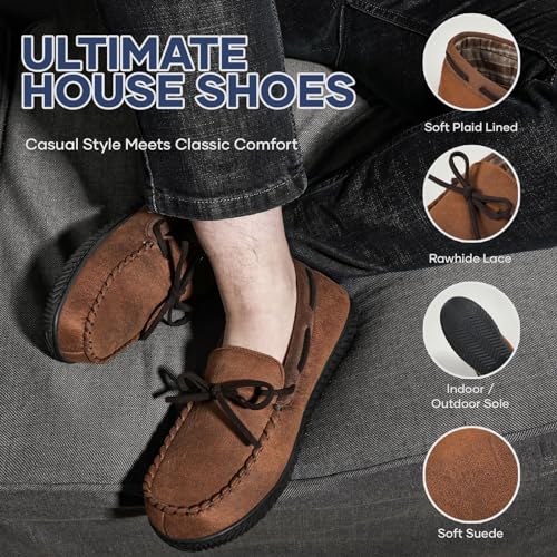 ULTRAIDEAS Men's Luke Microsuede Moccasin Slippers with Tie Indoor Outdoor3