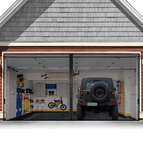 Cheapest 🛒 Garage Door Screen For 2 Car 16x7FT, Magnetic Screen Garage with Retractable Fiberglass Mesh and Heavy Duty Weighted Bottom, Easy Assembly & Pass, Hands Free Screen Door w/ 36 Magnets for Garage/Patio