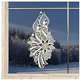 DSD Design-Studio Drechsler Weihnachts-Fensterbild Lichterglanz Plauener Spitze Adventskerzen in weiß-Gold 37 x19 cm