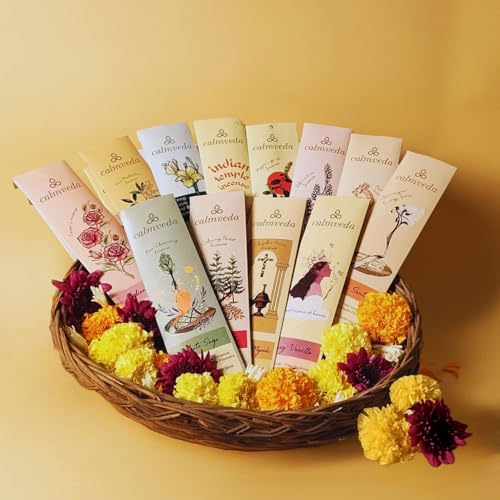 Mega Räucherstäbchen Set, 144 Stück, Handgerollt, Charcoal-Frei, 12 Duft-Varianten, aus Recycelten Tempelblumen, 45+ Minuten Brenndauer