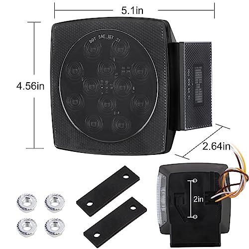 Image of 2Pcs Square Led Trailer Tail Lights Red Smoke Lens 12V Submersible | Square Led Stop Tail Turn Brake Combination License Lights for Utility Trailer Camper Truck RV Marine Snowmobile Left /Right