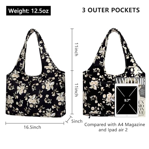 HAWEE Floral Tote Bags for Women Zipper Closure Utility Work Shoulder Bag with Laptop Sleeve Wet Umbrella Pocket, Beige Flower by HAWEE - Used condition - Image 3