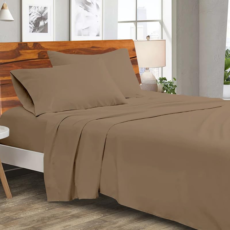 Image of Microfiber Bed Sheets-Hotel Luxury Bedding 1800, Ultra-Soft Microfiber Wrinkle Free Luxury - Taupe Solid King Size