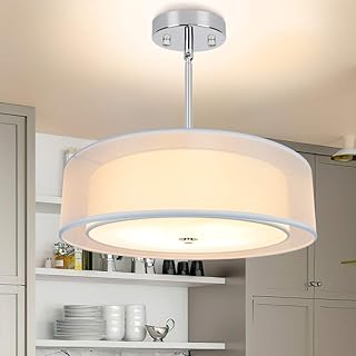 Depuley Modern Ceiling Light, Adjustable Pendant Light Fitting With Double Tiers Drum Creamy-White Fabric Lampshade,3-Lights Ceiling Pendant Lamp for Living Room,Bedroom,Dining Room(Bulbs Not Include)