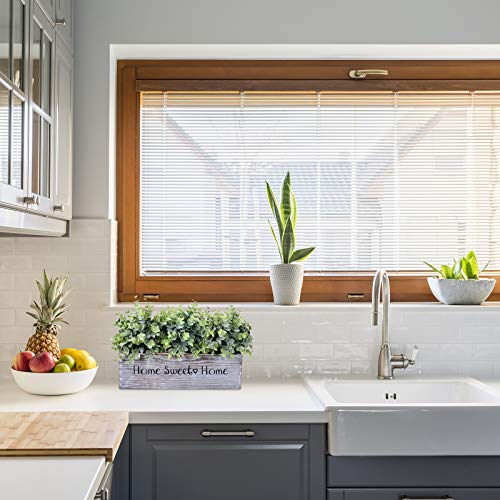 1 Pcs Wooden Potted Eucalyptus Plant Greenery Arrangement Artificial Eucalyptus Plant In Rectangular Wood Planter Box For Rustic Farmhouse Indoor Centerpiece Tabletop Window Sills Kitchen Shelf Decor #TOP6