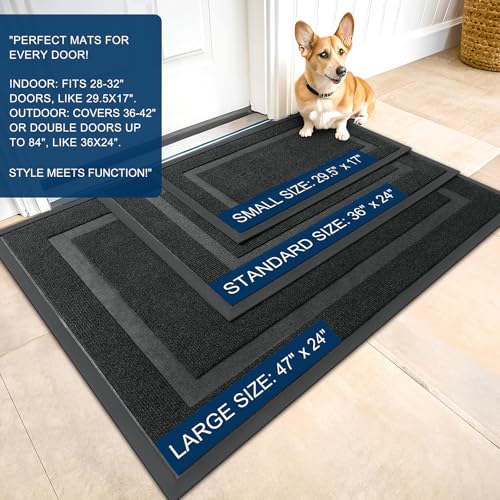 OLANLY Front Door Mat Indoor Outdoor Entrance, Waterproof All-Season, All-Weather Doormat, Sturdy Natural Rubber, Fade Resistant, Low Profile, Easy Clean Patio Porch Entryway Mat, 71x24, Black