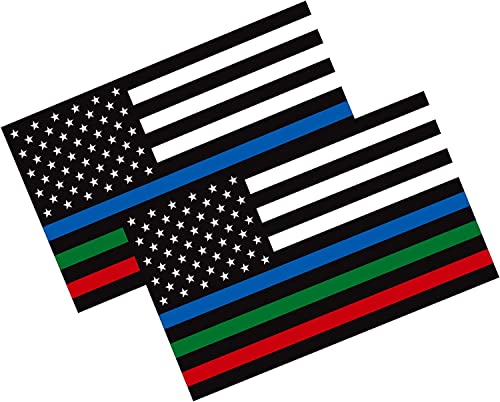 Image of 2-Pack Thin Blue Red Green Line Vinyl Sticker 6x4 Inches Thin Line Decals /Police Military and Fire USA Flag Decal American Flag Sticker