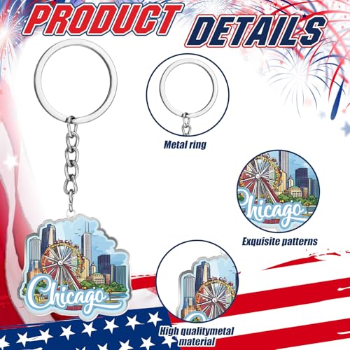 Image of Sureio 25 Pcs USA Souvenir Keychain Gifts Bulk Men California Los Angeles Texas Florida Chicago Silver Metal American Keyring