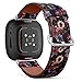 CJBROES Replacement Leather Watch Band, Compatible with Fitbit Versa 3 and Fitbit Sense of Wristband Bracelet Accessory - Floral-Roses-Watercolor
