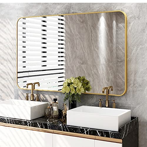 Meetdh Gold Mirror 30X40, Metal Bathroom Mirror 30 X 40 Inch, Rectangle Wall Mounted Mirror, Large Vanity Mirror, Wall Mirror For Bedroom, Entray, Living Room #TOP2