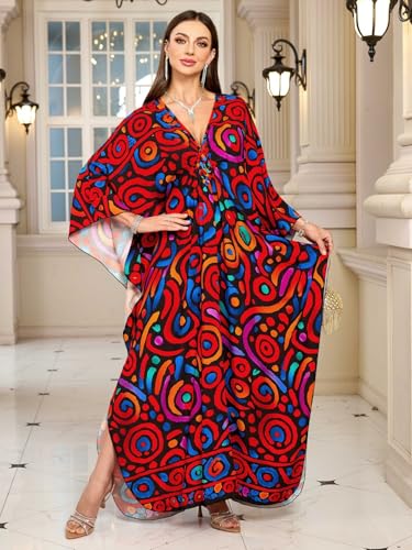 Image of KEYLORTING Plus Size Kaftan Dress Women, African Moo Moo Print Caftan, Batwing Dress, Beach Cover Up for Party and Loungewear