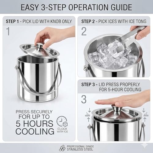 Image of finality Premium Stainless Steel Ice Bucket with Tongs and Jigger - 1 Litre Double Walled Insulated Ice Box for Bar, Home & Parties (Silver Polish IB + Tong)