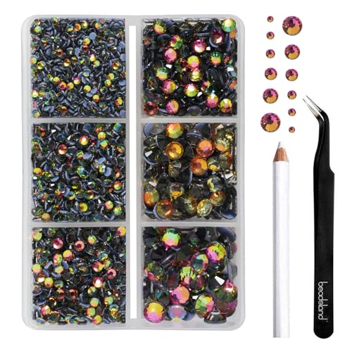 BEADSLAND Pedrería hotfix,4000 PCS strass arco iris termoadhesivas diamantes cristales para manualidades,Kit mixto de 6 tamaños con lápiz de cera y pinzas,SS6-SS30,Arcoíris Rhinestones