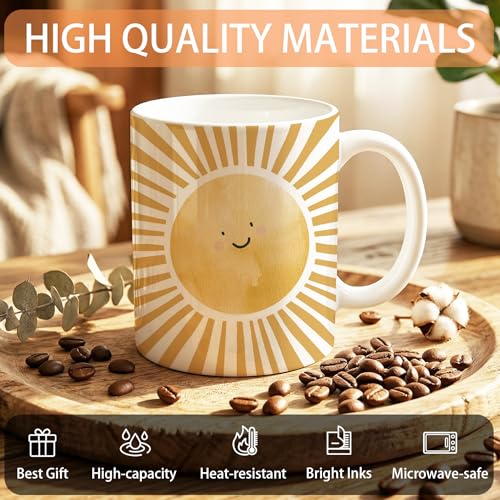 Taza infantil de cerámica con diseño de sol sonriente 11 oz miniatura 6
