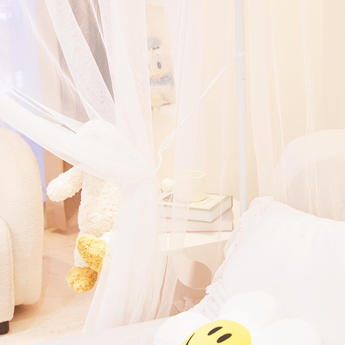 Akiky Princess 4 Corners Post Mosquito Net - Cozy Drape Netting 3 Opening Bed Canopy Curtain for Girls Bed Boys Adults (King,White)