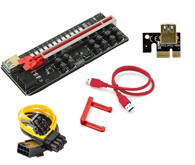 Pi+®(PiPlus®) VER018S Miner Card PCI-E 1X to 16X USB3.0 6PIN GPU Riser Card- 12 capacitors with 8pin Splitter-image-29