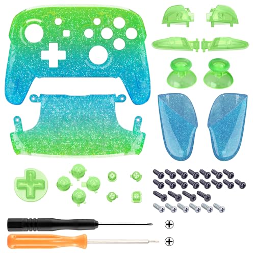 Coque de Remplacement pour Nintendo Switch Pro Manette Customisée Transparent Bleu-Vert