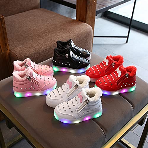 Kids Girls High Top Led Boots Diamond 𝐄mbellished Anti-slip Sole Shoes Toddler Zipper Light up Snow Boots4