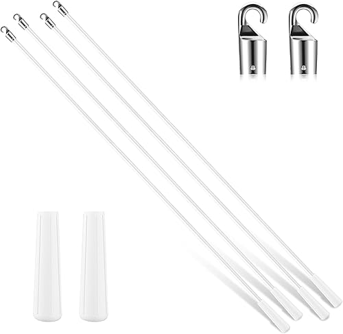Bokon Varita de repuesto para persianas de 4 piezas, con gancho y asa, de fibra de vidrio blanca, larga, vertical, para ventanas, cortinas y