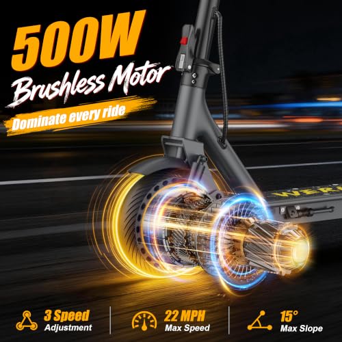 Image of WERHY 10 Inches Electric Scooter, 500W /1000W Powerful Motor & 22 MPH Top Speed, 22-28Miles Long Range, Folding E Scooter with Dual Braking for Adults