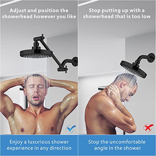 Shower Head Extension Arm By Nuodan - 11" Solid Brass Shower Arm With Universal Connection To Showerheads - Easily Adjustable The Height And Angle Of The Rain Or Handheld Shower Heads (Black) #TOP5
