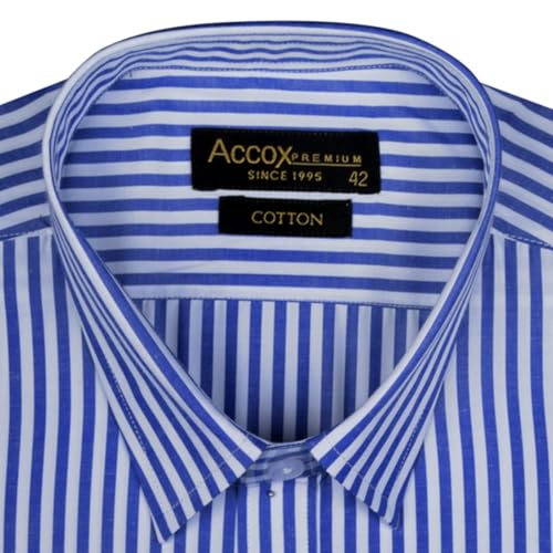 Image of ACCOX Men's Breathable Cotton Half Sleeves Striped Regular Fit Shirt (GCR477)